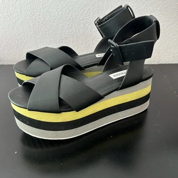 Steve Madden Macer Women's Cuffed Platform Sandals Black Multi size 8 - Picture 4 of 12